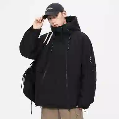 鸭鸭 山系户外加厚保暖对称多拉链城市机能风休闲连帽套头宽松羽绒服 男女同款