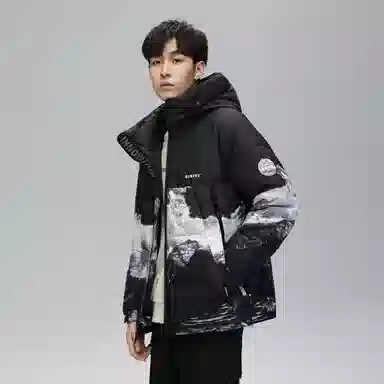 鸭鸭 白云雪山渐变休闲宽松连帽套头羽绒服 男女同款