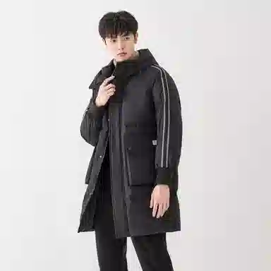 鸭鸭 加厚保暖休闲宽松连帽套头羽绒服 男款