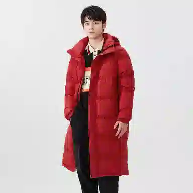 鸭鸭 纯色中长款连帽拉链保暖休闲羽绒服 男女同款