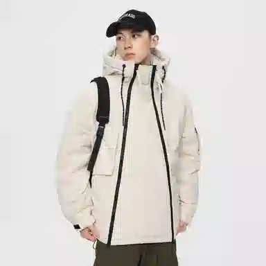 鸭鸭 山系户外加厚保暖对称多拉链城市机能风休闲连帽套头宽松羽绒服 男女同款