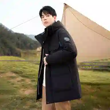 鸭鸭 山系户外风工装多口袋插色拼接立体滴塑休闲宽松连帽套头羽绒服 男女同款