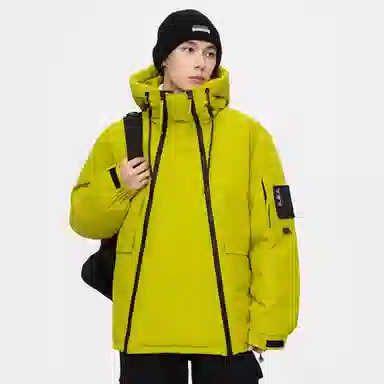 鸭鸭 山系户外加厚保暖对称多拉链城市机能风休闲连帽套头宽松羽绒服 男女同款