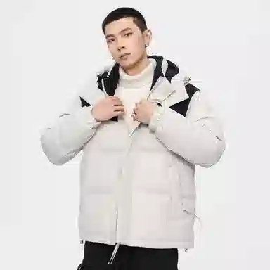 鸭鸭 加厚保暖插色拼接撞色休闲连帽鸭绒套头无性别面包服暗黑羽绒服外套 男女同款