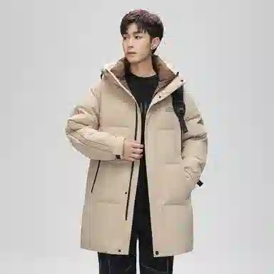 鸭鸭 防寒加厚保暖鸭绒中长款休闲宽松连帽套头暗黑羽绒服外套 男女同款