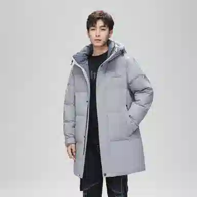 鸭鸭 防寒加厚保暖鸭绒中长款休闲宽松连帽套头暗黑羽绒服外套 男女同款