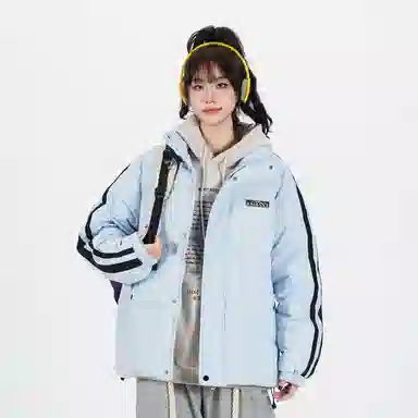 鸭鸭 美式高街复古简约字母印花宽松休闲时尚百搭户外运动舒适柔软保暖防风防寒纯色拉链立领羽绒服 男女同款