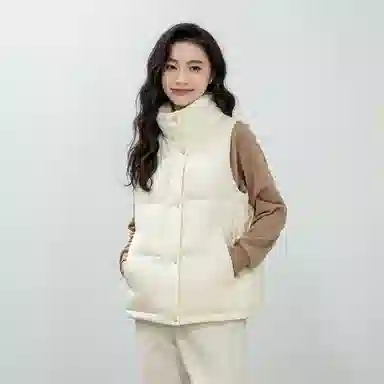 鸭鸭 纯色休闲单排扣立领无帽羽绒加厚马甲 女款