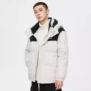 鸭鸭 加厚保暖插色拼接撞色休闲连帽鸭绒套头无性别面包服暗黑羽绒服外套 男女同款