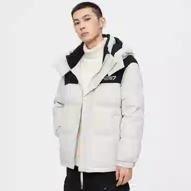 鸭鸭 高端通勤系列 青少年冬季基础款插色简约字母印花设计感学生党好物显高小众垂感宽松休闲防寒保暖插色抽绳连帽羽绒服 男女同款