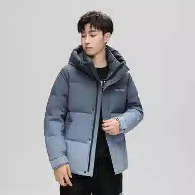 鸭鸭 加厚保暖渐变色休闲连帽套头宽松无性别羽绒服 男女同款