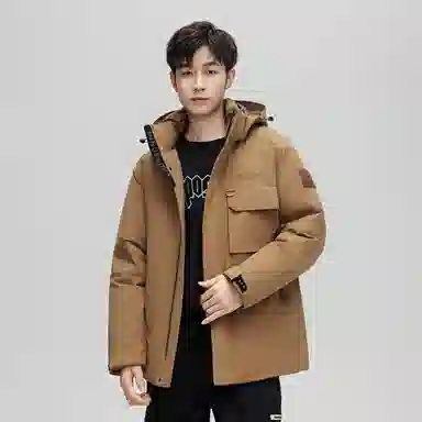 鸭鸭 工装风防风多口袋休闲保暖休闲宽松连帽羽绒服 男女同款