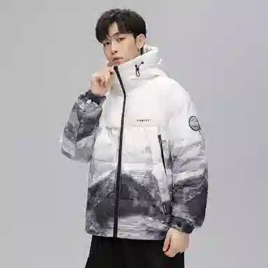 鸭鸭 白云雪山渐变休闲宽松连帽套头羽绒服 男女同款