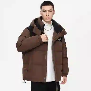 鸭鸭 高端通勤系列 冬季基础款拼接插色简约字母印花设计感学生党好物显高小众垂感宽松休闲防寒保暖插色抽绳连帽羽绒服 男女同款