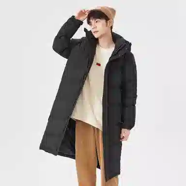 鸭鸭 纯色中长款连帽拉链保暖休闲羽绒服 男女同款