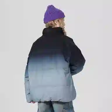 鸭鸭 美式幻影渐变新年战袍加厚保暖鸭绒休闲宽松立领短款无帽暗黑外套羽绒服 男女同款