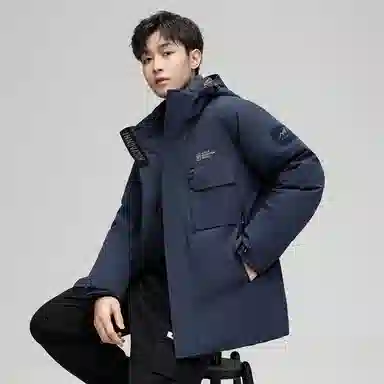 鸭鸭 工装风防风多口袋休闲保暖休闲宽松连帽羽绒服 男女同款