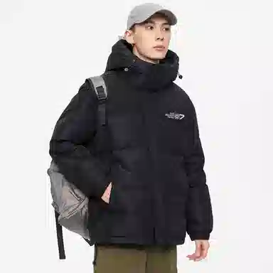 鸭鸭 高端通勤系列 青少年冬季基础款插色简约字母印花设计感学生党好物显高小众垂感宽松休闲防寒保暖插色抽绳连帽羽绒服 男女同款