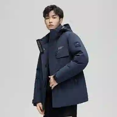 鸭鸭 工装风防风多口袋休闲保暖休闲宽松连帽羽绒服 男女同款