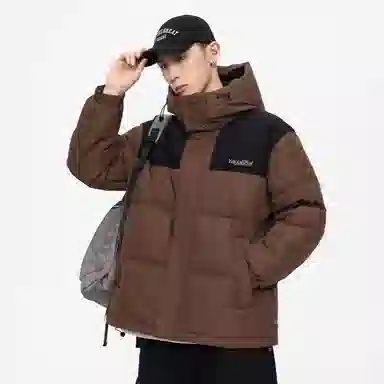 鸭鸭 经典暖冬系列 简约字母印花设计感青少年基础款插色学生党好物户外通勤防风保暖抗皱宽松休闲百搭连帽羽绒服 男女同款