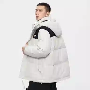 鸭鸭 加厚保暖插色拼接撞色休闲连帽鸭绒套头无性别面包服暗黑羽绒服外套 男女同款