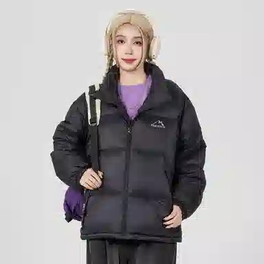 鸭鸭 经典暖冬系列 简约字母印花设计感青少年基础款学生党好物学院风纯色户外通勤防风保暖抗皱宽松休闲百搭拉链立领羽绒服 男女同款