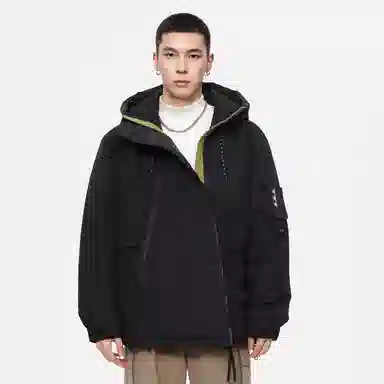 鸭鸭 山系户外加厚保暖对称多拉链城市机能风休闲连帽套头宽松羽绒服 男女同款