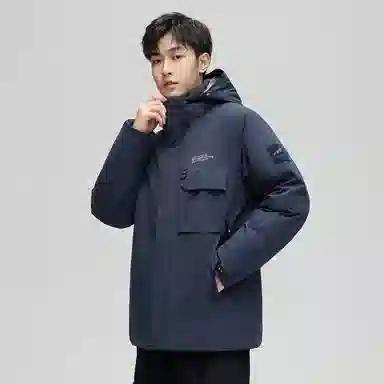 鸭鸭 工装风防风多口袋休闲保暖休闲宽松连帽羽绒服 男女同款