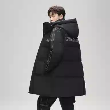 鸭鸭 防寒加厚保暖鸭绒中长款休闲宽松连帽套头暗黑羽绒服外套 男女同款