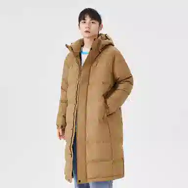 鸭鸭 纯色中长款连帽拉链保暖休闲羽绒服 男女同款