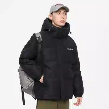 鸭鸭 经典暖冬系列 简约字母印花设计感青少年基础款插色学生党好物户外通勤防风保暖抗皱宽松休闲百搭连帽羽绒服 男女同款