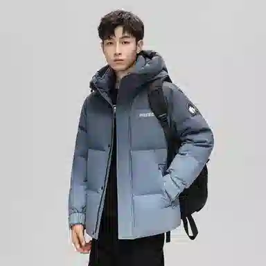 鸭鸭 加厚保暖渐变色休闲连帽套头宽松无性别羽绒服 男女同款