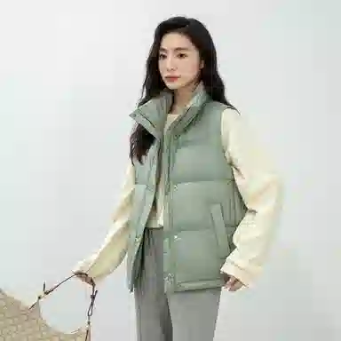 鸭鸭 纯色休闲单排扣立领无帽羽绒加厚马甲 女款