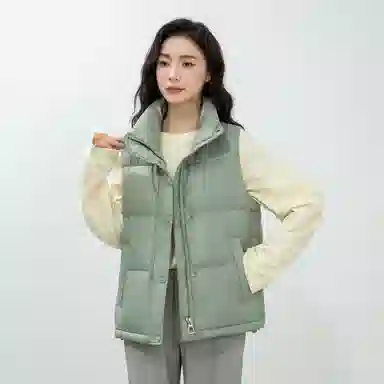 鸭鸭 纯色休闲单排扣立领无帽羽绒加厚马甲 女款