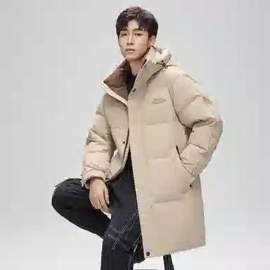鸭鸭 防寒加厚保暖鸭绒中长款休闲宽松连帽套头暗黑羽绒服外套 男女同款