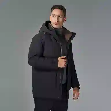 鸭鸭 山系户外加厚保暖多口袋工装风鹅绒休闲连帽套头羽绒服 男款 黑色
