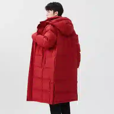 鸭鸭 纯色中长款连帽拉链保暖休闲羽绒服 男女同款