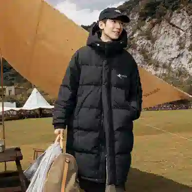 鸭鸭 字母纯色连帽拉链宽松长袖羽绒服 男款