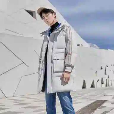 鸭鸭 加厚保暖休闲宽松连帽套头羽绒服 男款