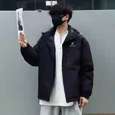 鸭鸭 经典暖冬系列 简约字母印花设计感学生党好物纯色户外通勤防风保暖抗皱宽松休闲百搭拉链连帽羽绒服 男女同款