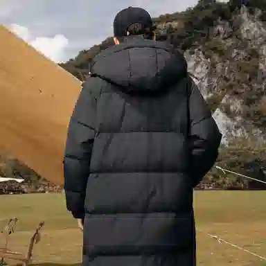 鸭鸭 字母纯色连帽拉链宽松长袖羽绒服 男款