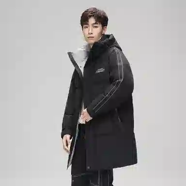 鸭鸭 防寒加厚保暖鸭绒中长款休闲宽松连帽套头暗黑羽绒服外套 男女同款
