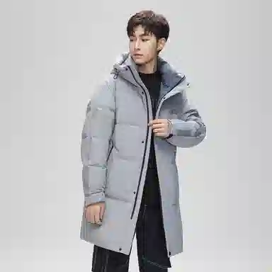 鸭鸭 防寒加厚保暖鸭绒中长款休闲宽松连帽套头暗黑羽绒服外套 男女同款