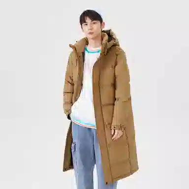 鸭鸭 纯色中长款连帽拉链保暖休闲羽绒服 男女同款