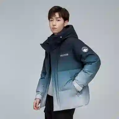 鸭鸭 加厚保暖渐变色休闲连帽套头宽松无性别羽绒服 男女同款