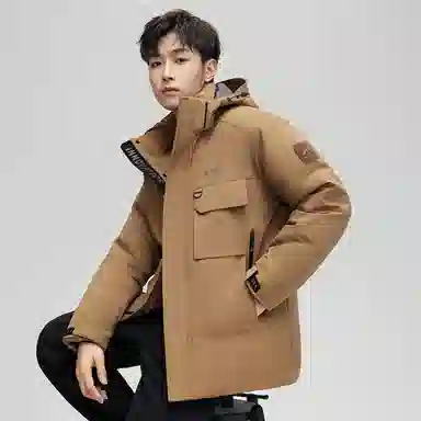 鸭鸭 工装风防风多口袋休闲保暖休闲宽松连帽羽绒服 男女同款