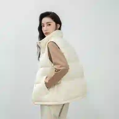 鸭鸭 纯色休闲单排扣立领无帽羽绒加厚马甲 女款