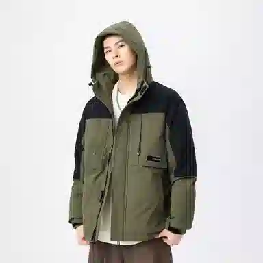 鸭鸭 山系户外多口袋工装风加厚保暖防风休闲宽松连帽套头羽绒服 男女同款