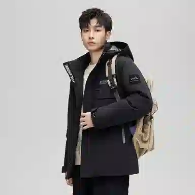 鸭鸭 工装风防风多口袋休闲保暖休闲宽松连帽羽绒服 男女同款