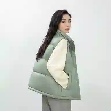 鸭鸭 纯色休闲单排扣立领无帽羽绒加厚马甲 女款